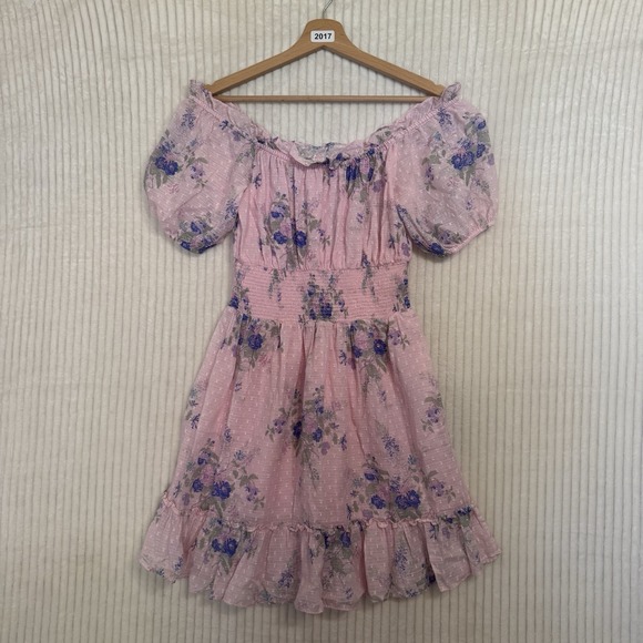 LoveShackFancy Lai Pink Floral  Mini Dress Size Small - Picture 1 of 12